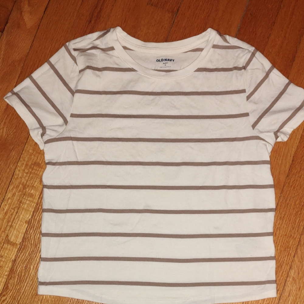 Old Navy Women's White Dusty Purple Striped Tee Size M